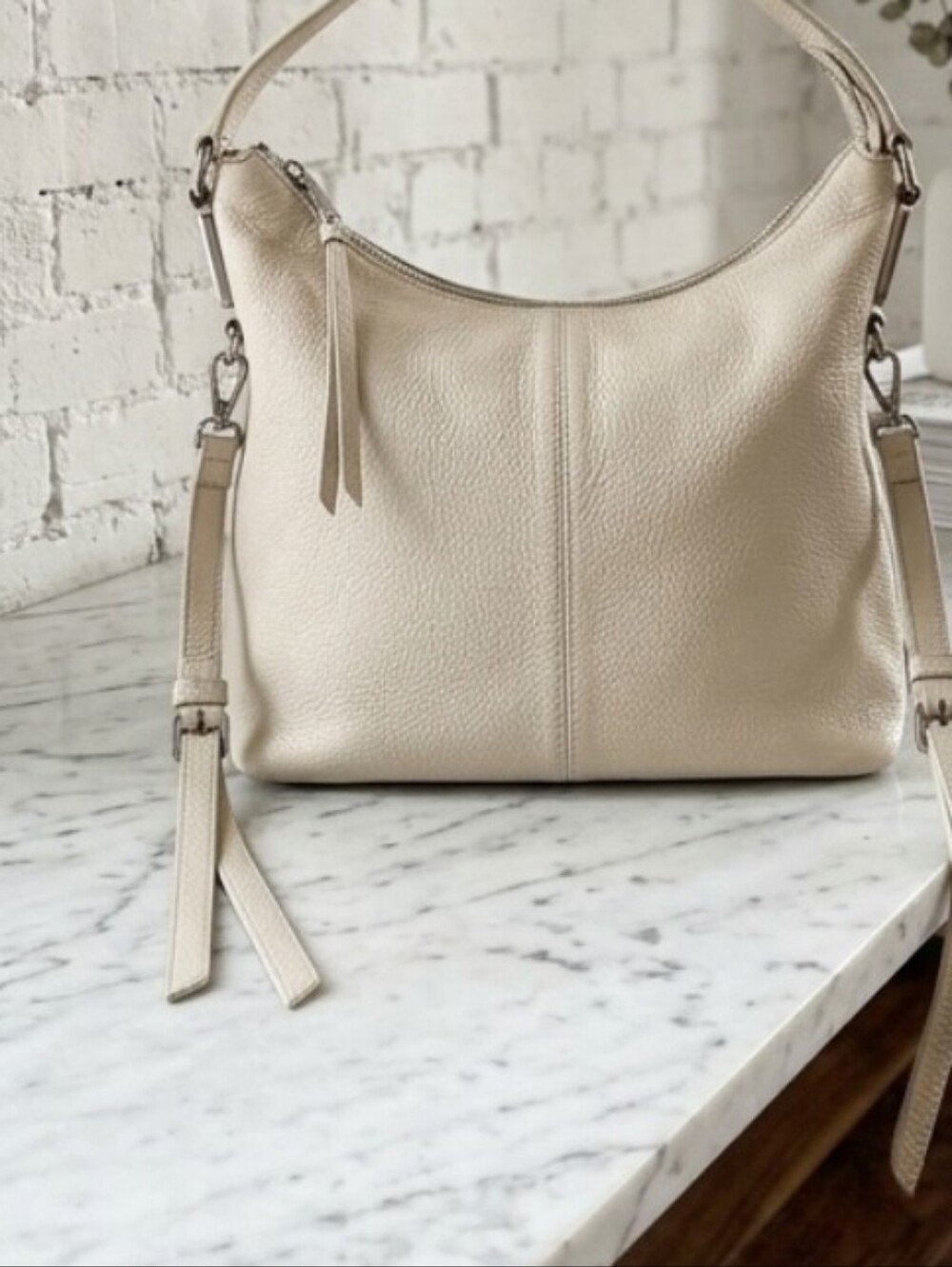 Vince Camuto Cream Textured Hobo Shoulder Bag